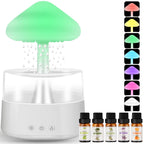 Rain Cloud Humidifier Water Drip with 5 Essential Oils, Cloud Diffuser with 7 Changing Colors Night Lights, Mushroom Humidifier Desk Bedside Water Drop Sound, White