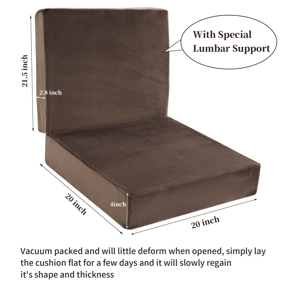 HOMBYS Memory Foam Recliner Cushion for Elderly, 4" Thickness Seat Cushion with Lumbar Support Pillow, Non-Slip & Supportive Chair Seat Cushion with Backrest, (Brown, 21.5" Backrest)