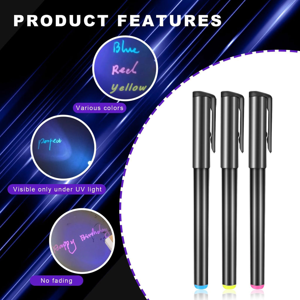 Daemson Invisible Ink Pen, Spy Pen with 6 PCS Mini UV LED Keychain Flashlight, Disappearing Ink Magic Pen with Black Light Markers for Secret Notes, Fit for Christmas Halloween Holiday Gifts (6 PCS)