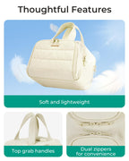 BAGSMART Travel Toiletry Bag, Crush Toiletry Bag for Women, Wide-open Puffy Toiletry Bags for Traveling, Large Travel Cosmetic Makeup Bag Organizer for Accessories,Toiletrie, Beige