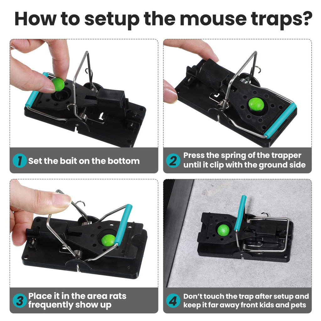 Qualirey 24 Pcs Mouse Traps Plastic Mice Trap House Indoor Rat Trap Quick Effective Safe Mouse Traps for Warehouse Garden Kitchen 3.86 x 1.81 x 2.17 Inch (Black, Blue)