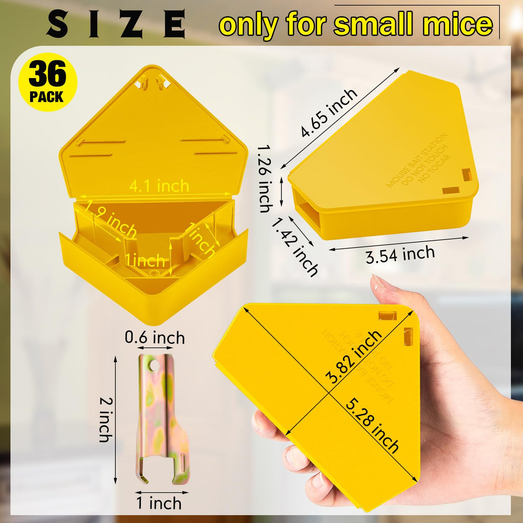 Qualirey 36 Pcs Mice Station with Keys Mouse Bait Stations Waterproof Mice Stations Outdoor Mice Traps Bait Boxes for Mice Indoor Outdoor, Bait Not Included, Suitable for Small Mice (Yellow)