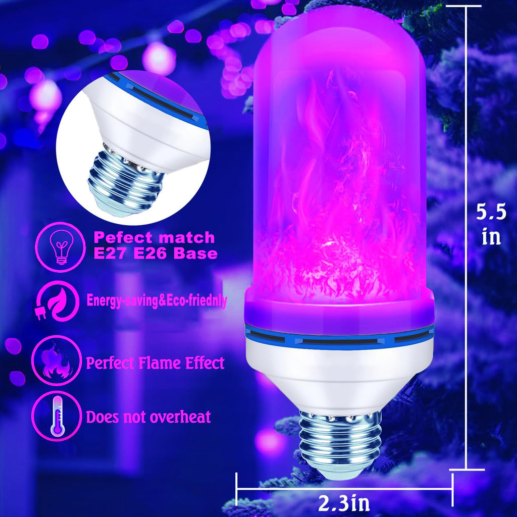 LeiNetfor Upgraded LED Flame Light Bulbs, 4-Mode Flickering Light Bulbs with Gravity Sensor, E26 Fire Light Bulb for Porch Party Patio Home Halloween Christmas Indoor Outdoor (Purple, 4)