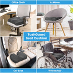 TushGuard Seat Cushion - Memory Foam Cushion for Office Chair, Car Seat, Airplane, Bleacher - Sciatica & Hip & Coccyx Pain Relief Cushions for Long Sitting Office Workers, Car Drivers (Grey, X-Large)