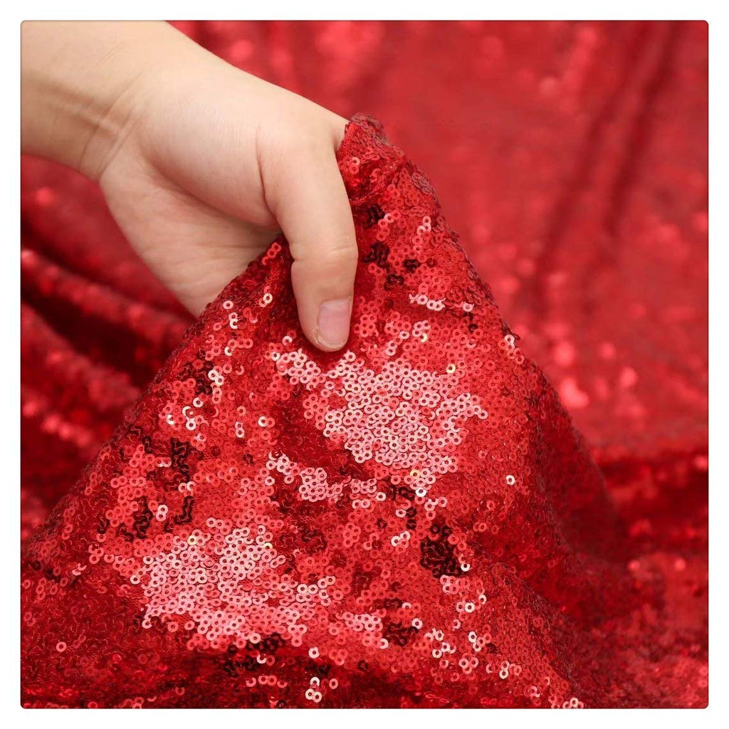 QueenDream Red Sequin Tablecloth 90x132 Inch Red Glitter Table Cloth for Birthday Bridal Shower Party Christmas