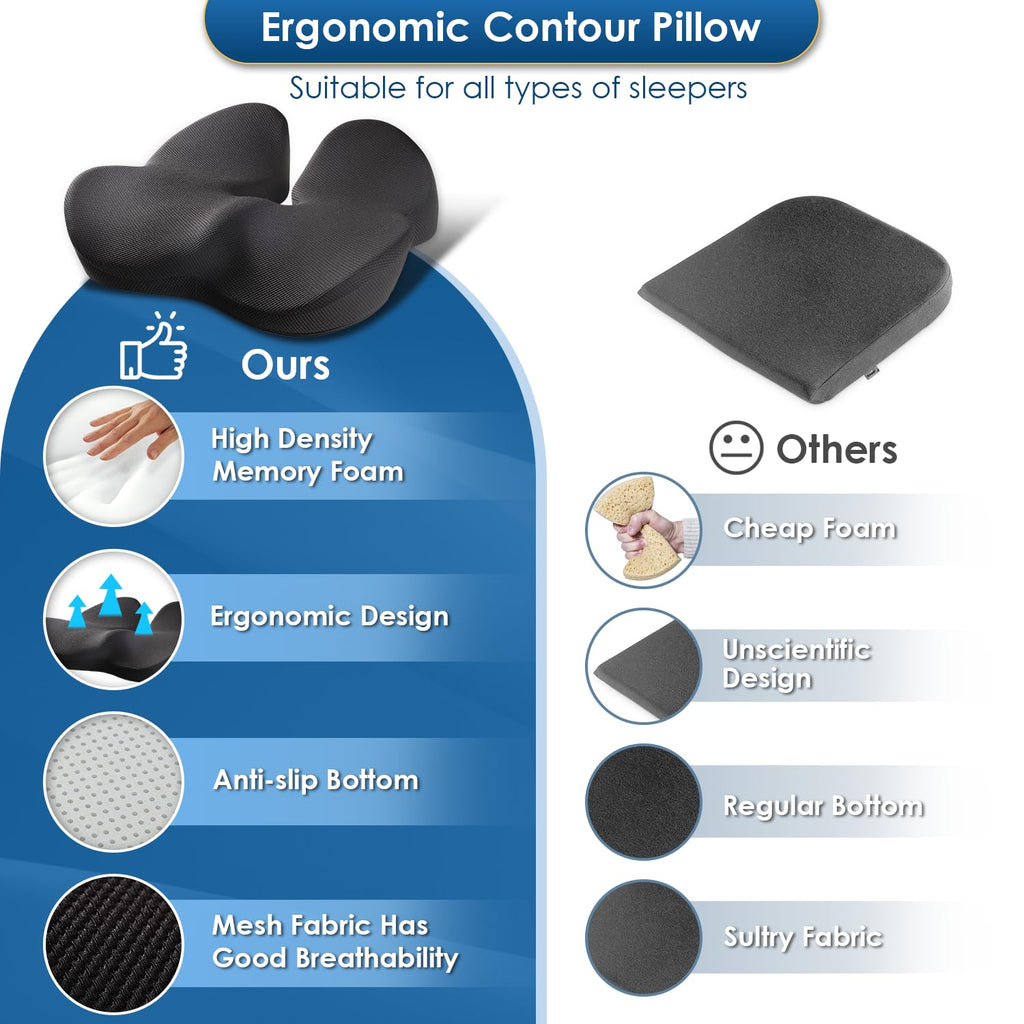 Juuwan Memory Foam Seat Cushion for Office Chair Pressure Relief Sciatica & Tailbone Pain Relief Memory Foam Coccyx Cushion for Long Sitting, for Home Chair, Gaming and Car Seat Cushion