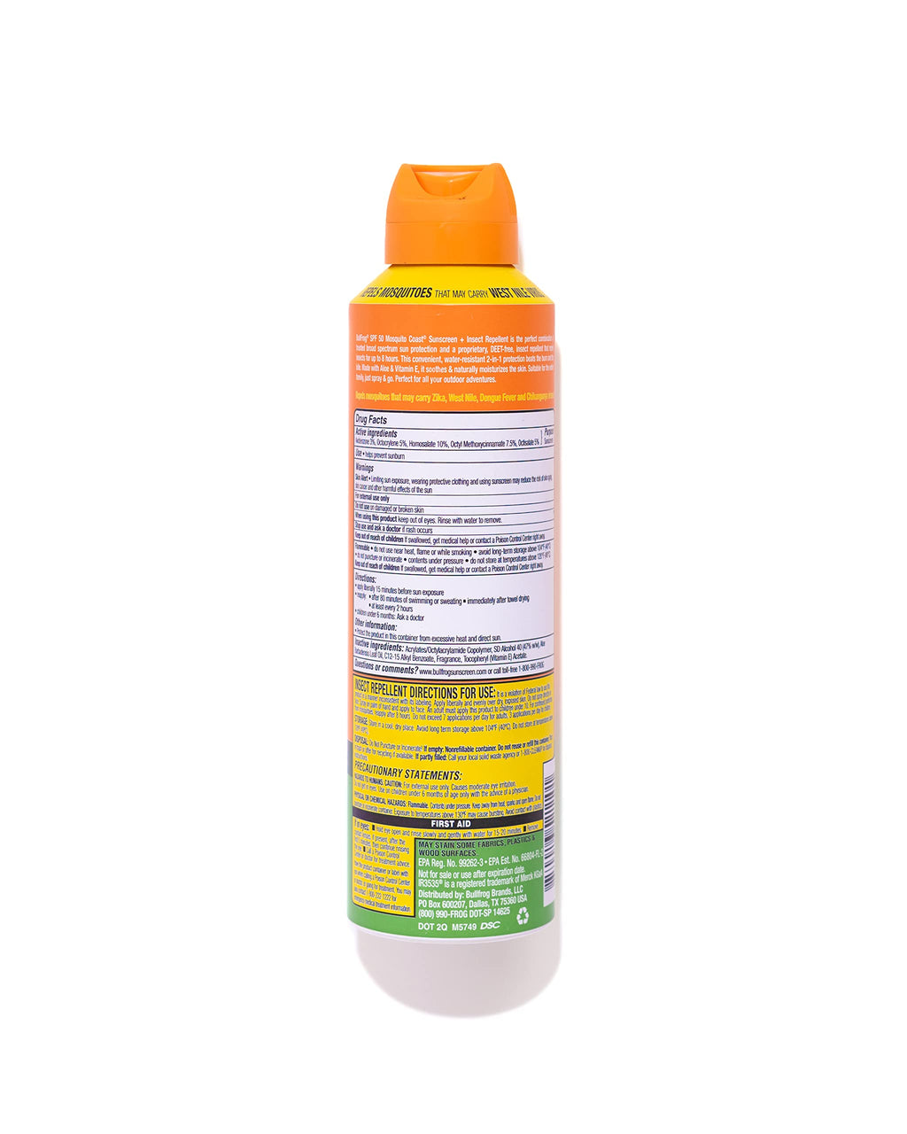 Bullfrog Mosquito Coast Bug Spray Insect Repellent + Sunscreen SPF 50, Continuous Spray 5.5oz