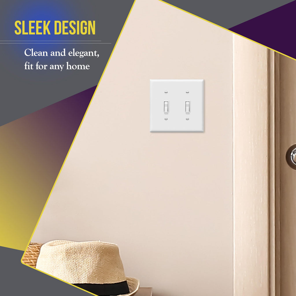 Toggle Light Switch Wall Plate, Gloss Finish, Size 2-Gang 4.50" x 4.57", Double Switch Cover, Unbreakable Polycarbonate Thermoplastic, 8812-W, White