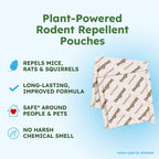 BugMD Vamoose! Plus Peppermint Oil Mouse Repellent Pouches | Natural Mice Repellent Indoor & Rat Deterrent for House, Garage, RV, Car & Storage | Plant-Powered Rodent Control - 4 Pack - 16 Pouches