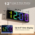 JALL 12'' Large Digital Wall Clock with Remote Control, Big LED Screen Dispaly, 8 RGB Colors, DST, Night Light for Living Room, Bedroom, Gift for Elderly (Black)