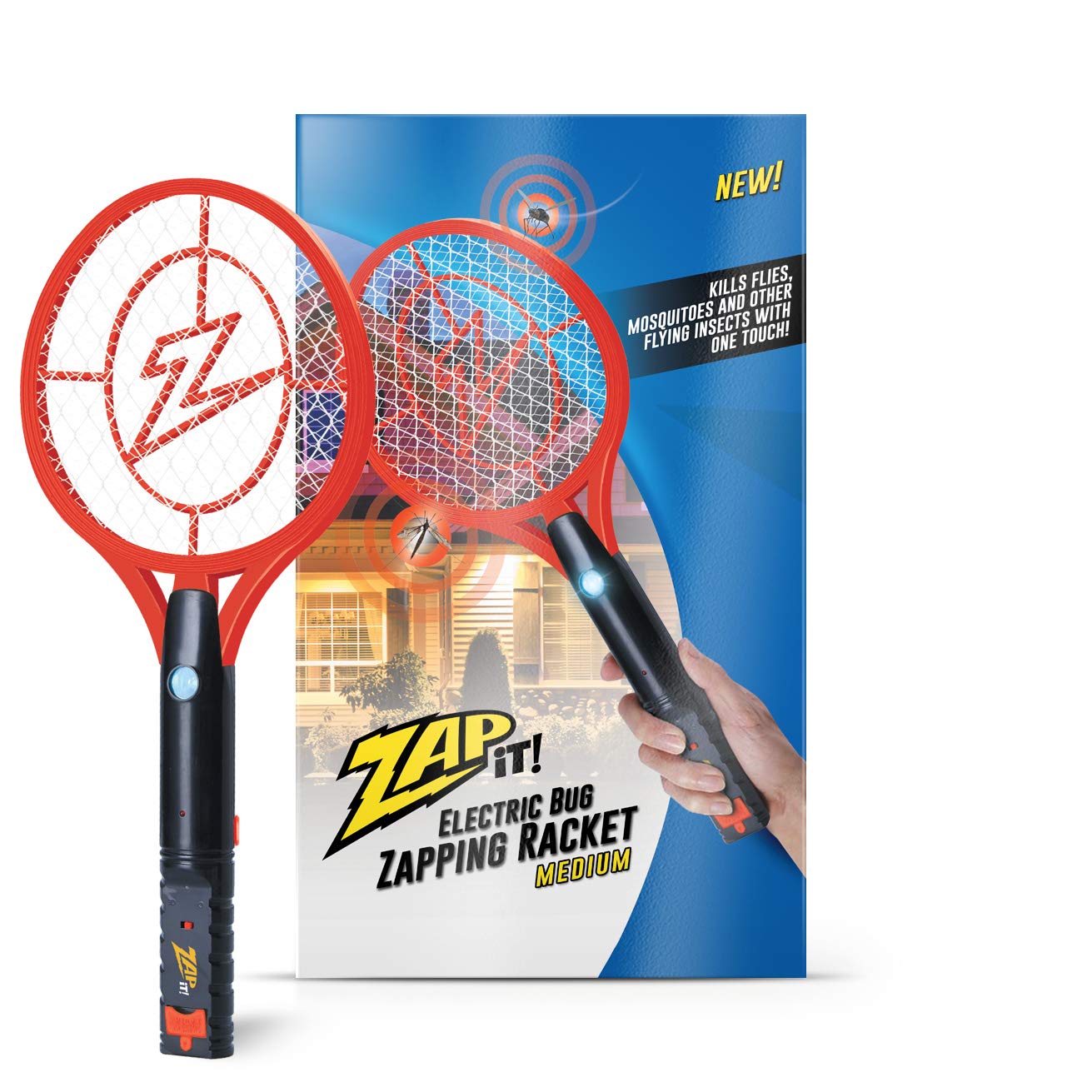 ZAP iT! Electric Fly Swatter Racket & Mosquito Zapper - High Duty 4,000 Volt Electric Bug Zapper Racket - Fly Killer USB Rechargeable Fly Zapper Indoor Safe