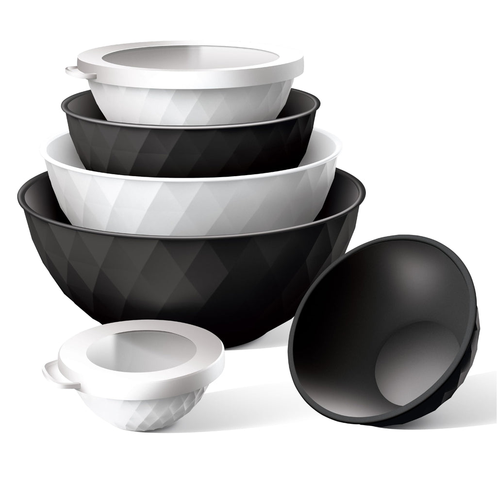 COOK WITH COLOR Mixing Bowls with Lids - 12 Piece Plastic Nesting Bowls Set includes 6 Prep Bowls and 6 Lids, Diamond Design - Microwave Safe (Mint)