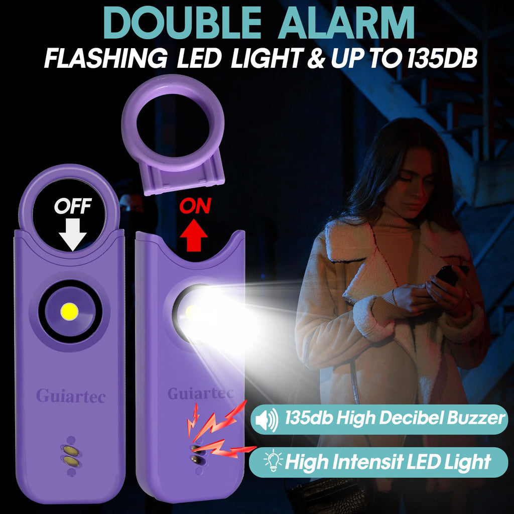 Rechargeable Personal Safety Alarm for Women, 135 dB Loud Self Defense Keychain Siren with LED Strobe Light, Personal Emergency Security Safe Devices Key Chain Alarms for Women Kids Elderly (Violet)