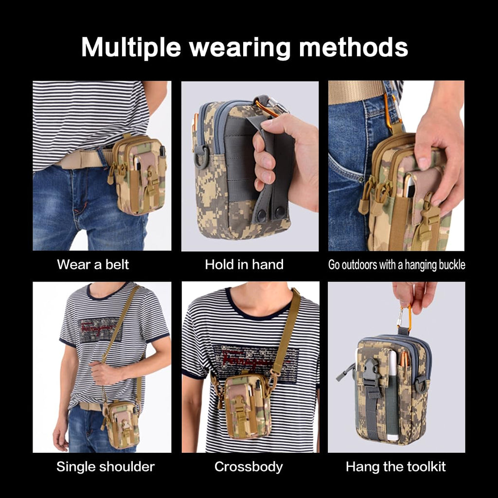 Tactical Molle Pouch - Outdoor Sports Waist Bag, Hiking Multi-Purpose Phone Pouch, Durable & Water-Resistant for Camping, Cycling, Travel（Green Jungle Digital）