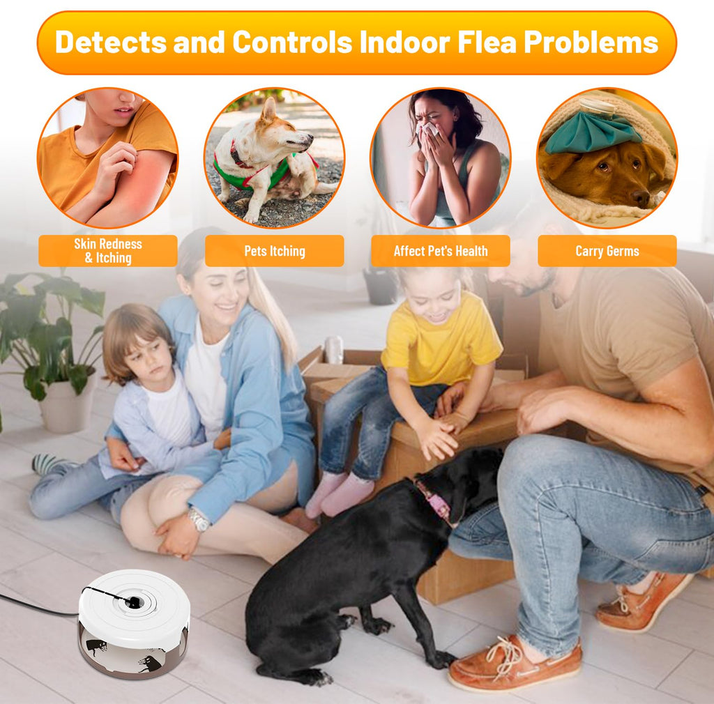 2 Pack Flea Traps for Inside Your Home, Indoor Flea Light, Bed Bug Killer with 8 Sticky Pads & 4 Light Bulb, Odorless Natural Insect Infestation Treatment Trap for Kid Pet
