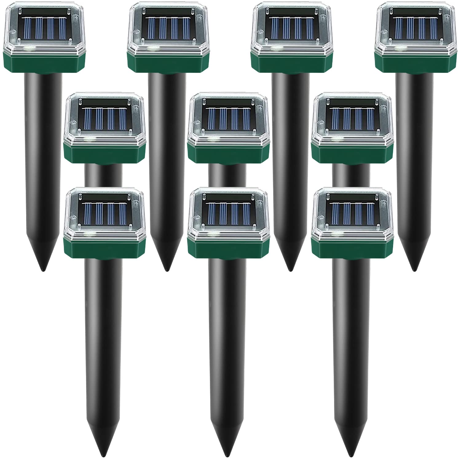Mole Repellent Solar Powered, 10 Pack Solar Mole Repellent Ultrasonic for Vole, Snakes, Gopher, Waterproof Sonic Mole Deterrent Spikes,Snake Gopher Vole Repellent for Garden and Yard