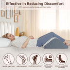Vomiliku Knee Wedge Pillow for Back Sleeping, Leg Elevation for Post Surgery Recovery, 8" Triangle Leg Pillow with Removable Cover for Knee Support, Hip Back Pain Relief,Enhance Circulation, Blue