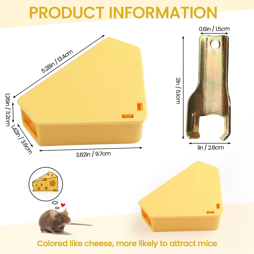Kittmip 24 Pcs Triangle Mouse Station with Keys, Key Required Mouse Bait Station, Reusable Humane Rodent Box Against Mice Chipmunks Squirrels for Kitchen Living Room Office Warehouse (Yellow)