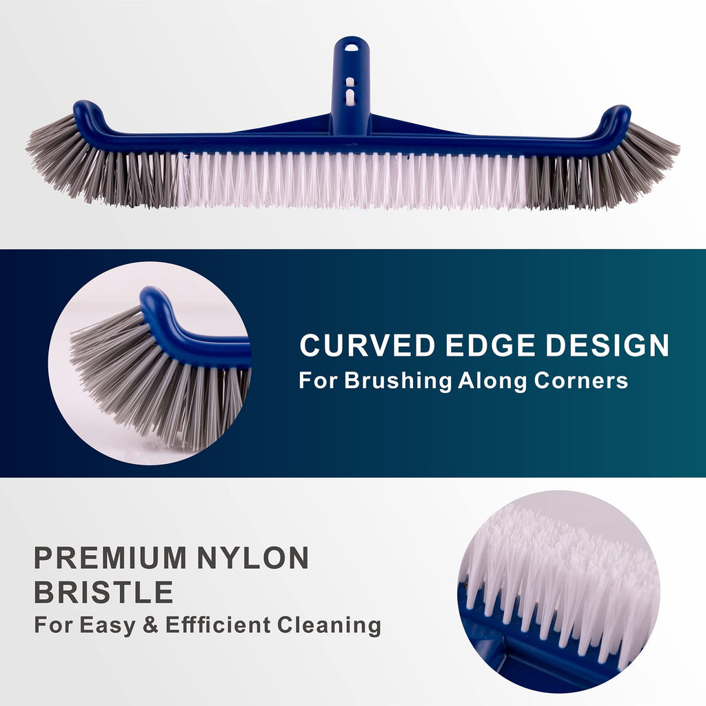 Fine Mesh Pool Net & Brush Head Combo - Sturdy Skimmer with 17.5" Professional Brushes for Pool Wall Cleaning