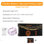 Ariceleo Led Fairy Lights Battery Operated, 4 Packs Mini Battery Powered Copper Wire Starry Fairy Lights for Bedroom, Christmas, Parties, Wedding, Centerpiece, Decoration (5m/16ft Cool White)