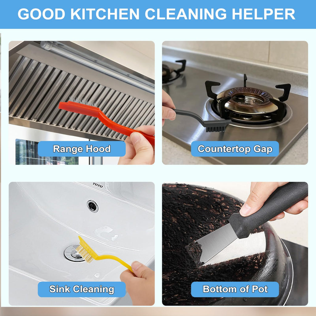 Dfacio 11Pcs Crevice Cleaning Brush Set, Hard Bristle Cleaning Supplies for Kitchen, Bathroom, Corner, Sink, Cup, Teapot, Bottle, Blender