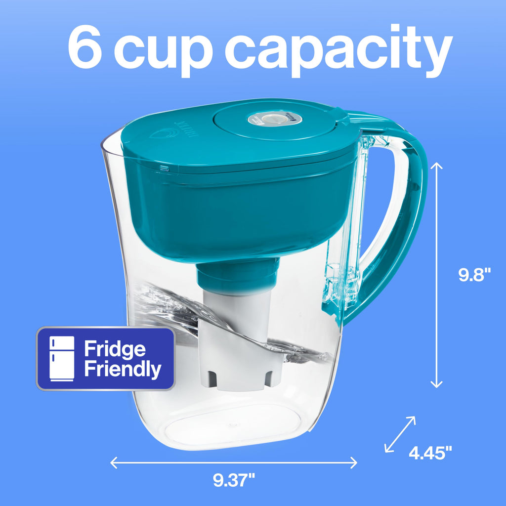 Brita Metro Water Filter Pitcher with SmartLight Filter Change Indicator, BPA-Free, Replaces 1,800 Plastic Water Bottles a Year, Lasts Two Months, Includes 1 Filter, Small - 6-Cup Capacity, Turquoise