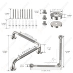 Angled Grab Bar 16x16 Inch Stainless Steel Knurled Toilet Handles Wall Mounted Bathroom Handicap Safety Rails for Elderly Injured Balance Support, L-shaped Brushed Nickel Grab Bar for Shower