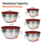 Priority Chef Premium Mixing Bowls With Airtight Lids Set, Thicker Stainless Steel Mixing Bowl Set, Large Prep Metal Bowls with Lids, Nesting Bowls for Kitchen, 1.5/2/3/4/5 Qrt, Red
