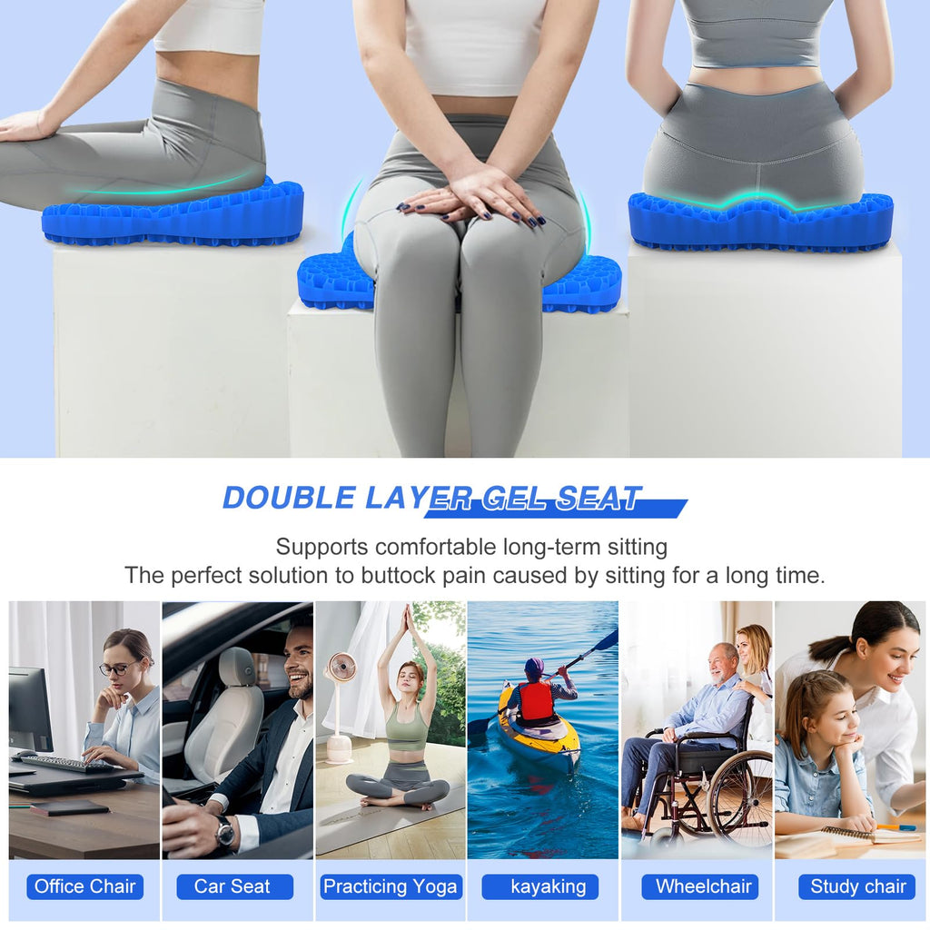 Airllantry Thicken 19.7in Seat Cushion, Gel Seat Cushion for Long Sitting–Office Chair, Wheelchair, Car Pad, Large Cooling Support Pad for Back Pain, Sciatica, Tailbone Pain Relief