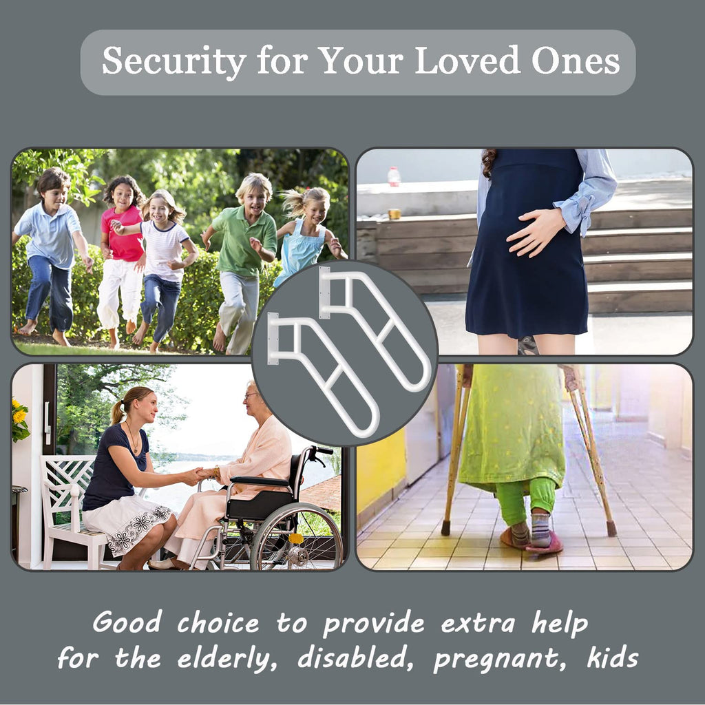 2 Pack Handrails for Outdoor Steps, Upgraded 27" Bent White Stair Handrails for Indoor or Outdoor, Wall Mounted Hand Stair Railings with Anti-Skid Crossbar, Safety for Elderly, Kids, Disabled