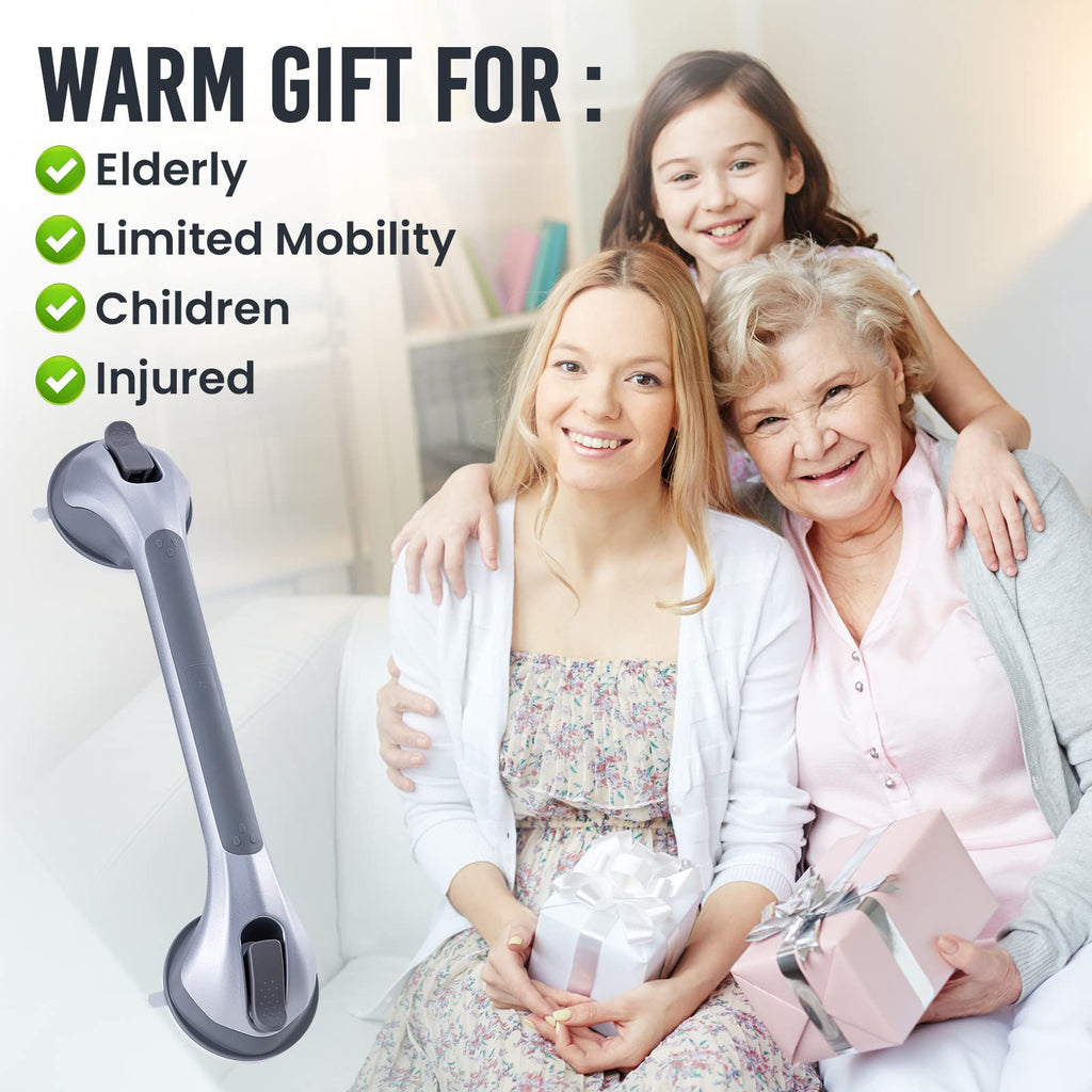 TAILI Shower Grab Bar 16 Inch Suction Cup Grab Bars, Removable Shower Handles for Elderly Suction Heavy Duty Bathtub Grip for Seniors, Strong Handrails No Drilling Waterproof, Silver