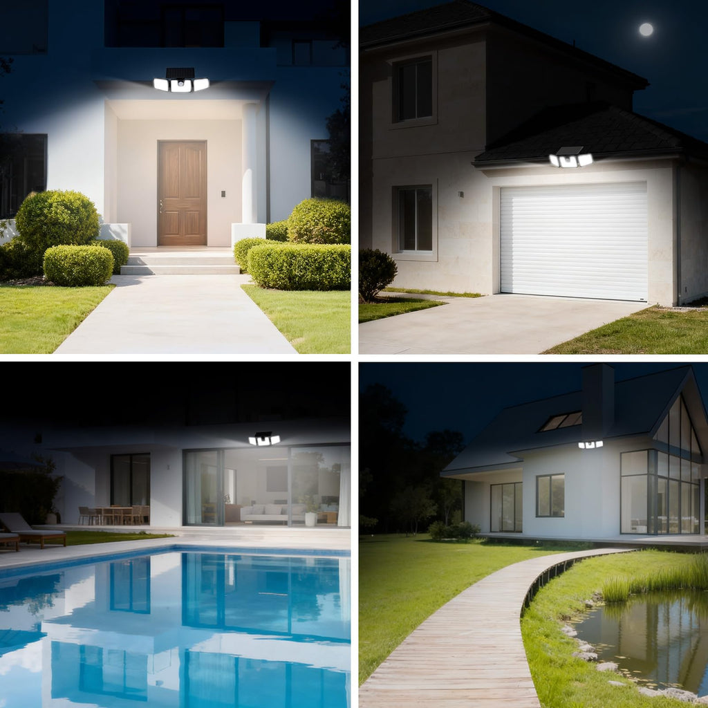 INCX Solar Lights Outdoor Waterproof, 3000 LM 156 LED Motion Sensor Outdoor Lights, 3 Heads Solar Powered Security Flood Light Motion Detected Spotlight for Patio Garage Yard Entryways, 2 Pack Black