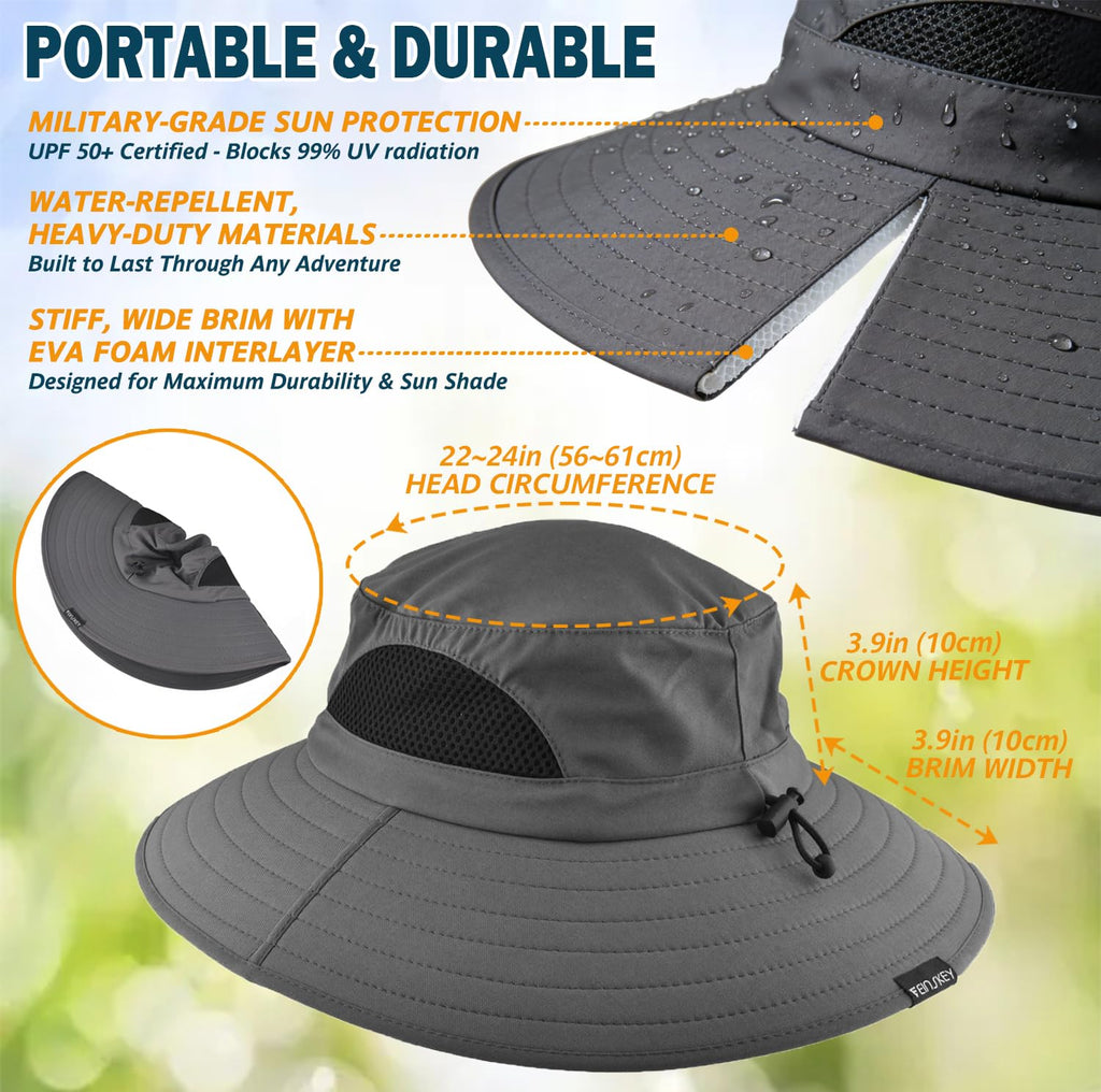 Men's Waterproof Sun Hat, Outdoor Sun Protection Bucket Safari Cap For Safari Fishing Hunting Dark Gray One Size