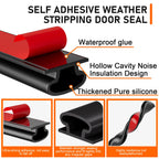 Black Rubber Weather Stripping Door Seal Strip, D Shape Door Rubber Weather Seal Strip, SelfAdhesive Weatherstripping Soundproofing Doors Sealing Strip for Windows (50 feet, Black)