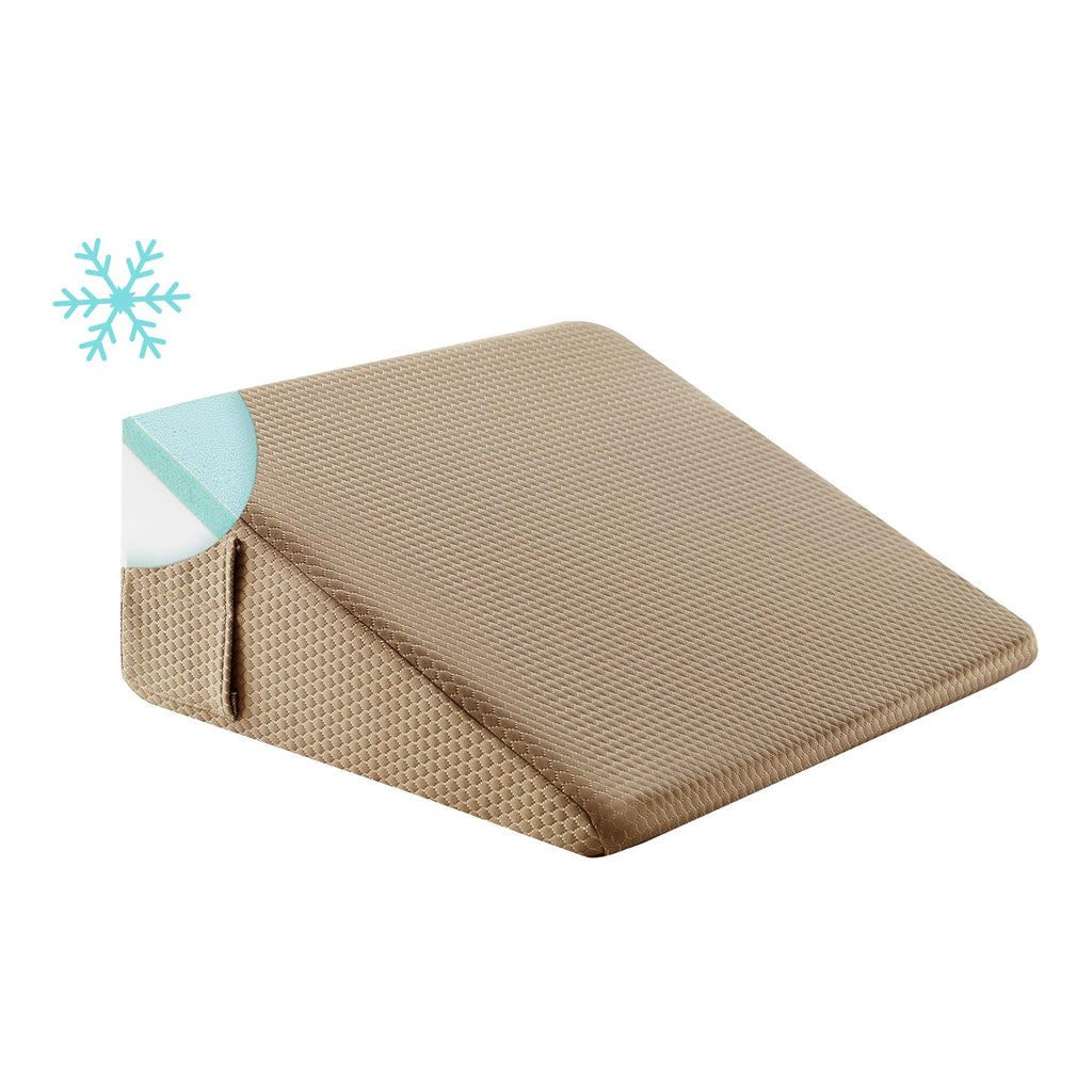 Bedluxe Wedge Pillow for Sleeping, 10 inch Elevated Support Bed Wedge Pillow, Breathable Triangle Pillow Wedge with Cooling Memory Foam Top - Removable Washable Cover, Coffee