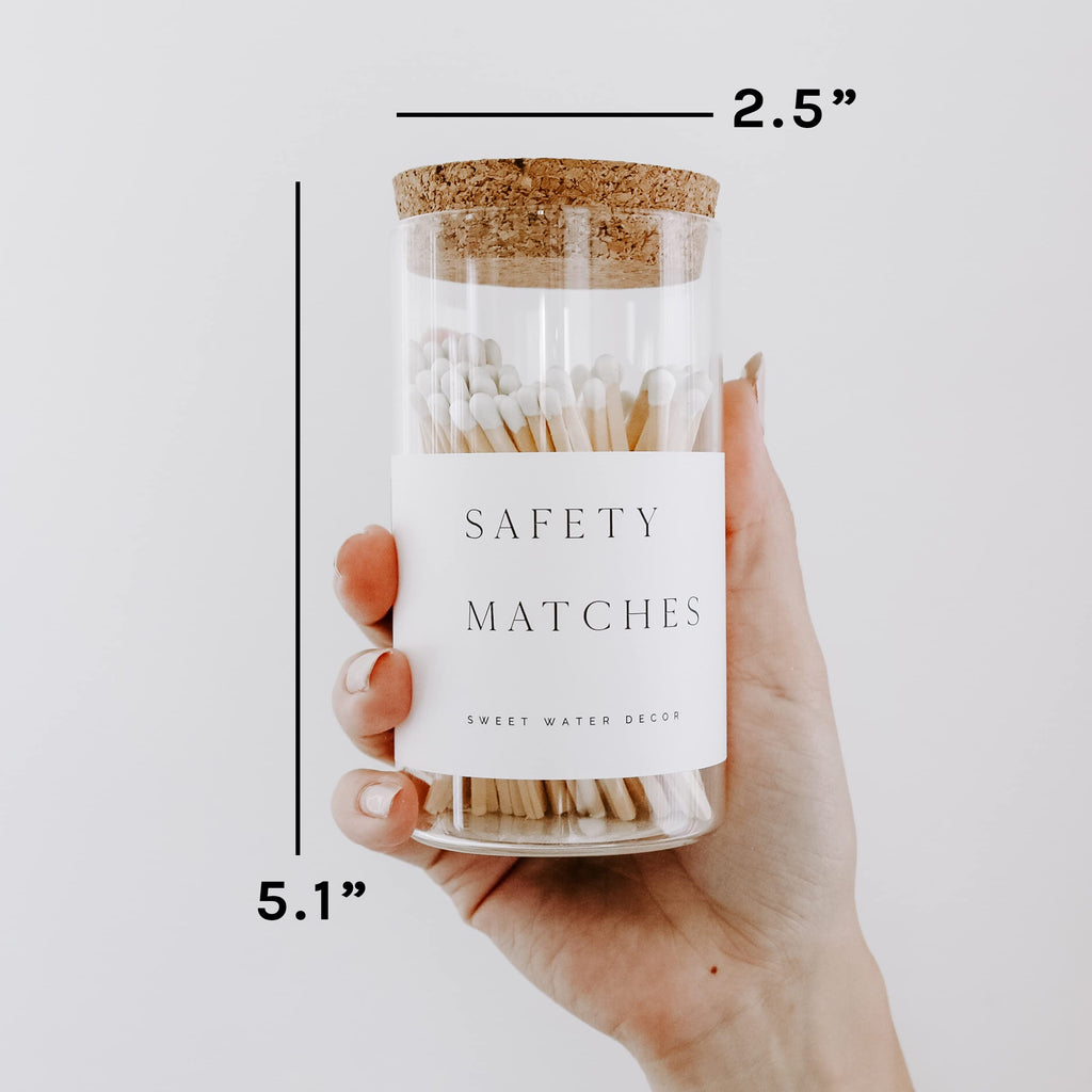 Sweet Water Decor 4" Hearth Matches in Apothecary Glass Bottle | Rustic Jar Approx. 100 Decorative Matchsticks with Strike Pad | Cute Candle Accessory Match Holder Long Matches for Fireplace (White)