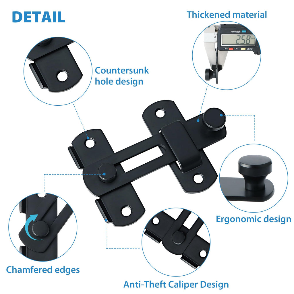 Alise Flip Latch Gate Latches Safety Door Lock for Barn Wood Fence Sliding French Doors,Heavy Duty SUS304 Stainless Steel Gate Hardware,Matte Black MS9500-B