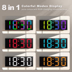JALL 12'' Large Digital Wall Clock with Remote Control, Big LED Screen Dispaly, 8 RGB Colors, DST, Night Light for Living Room, Bedroom, Gift for Elderly (Black)