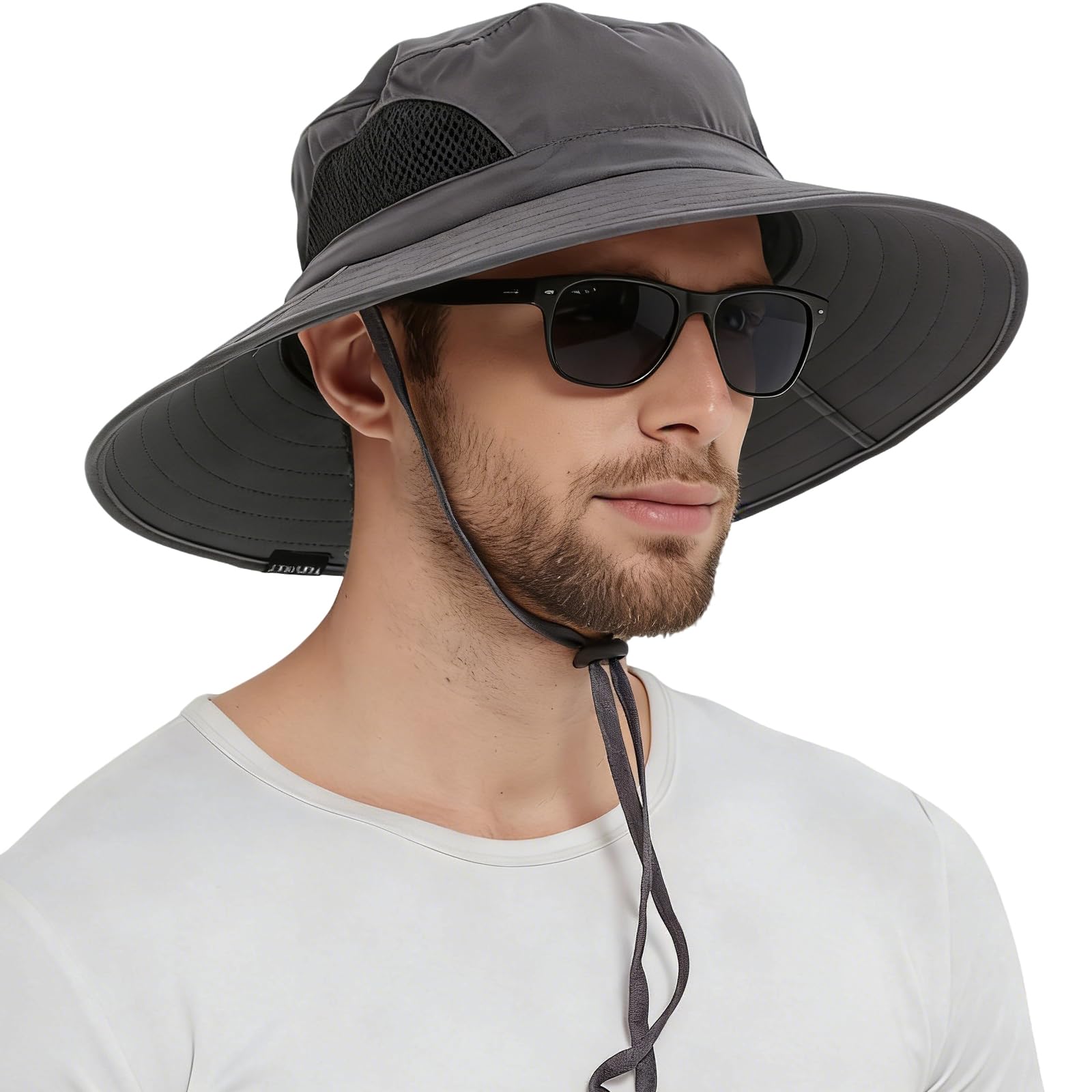 Men's Waterproof Sun Hat, Outdoor Sun Protection Bucket Safari Cap For Safari Fishing Hunting Dark Gray One Size