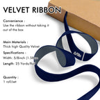 Navy Blue Velvet Ribbon 5/8'' 25 Yards for Christmas Tree, Gift Wrapping, Flower Bouquet, Wreath Decorations, Bow Making