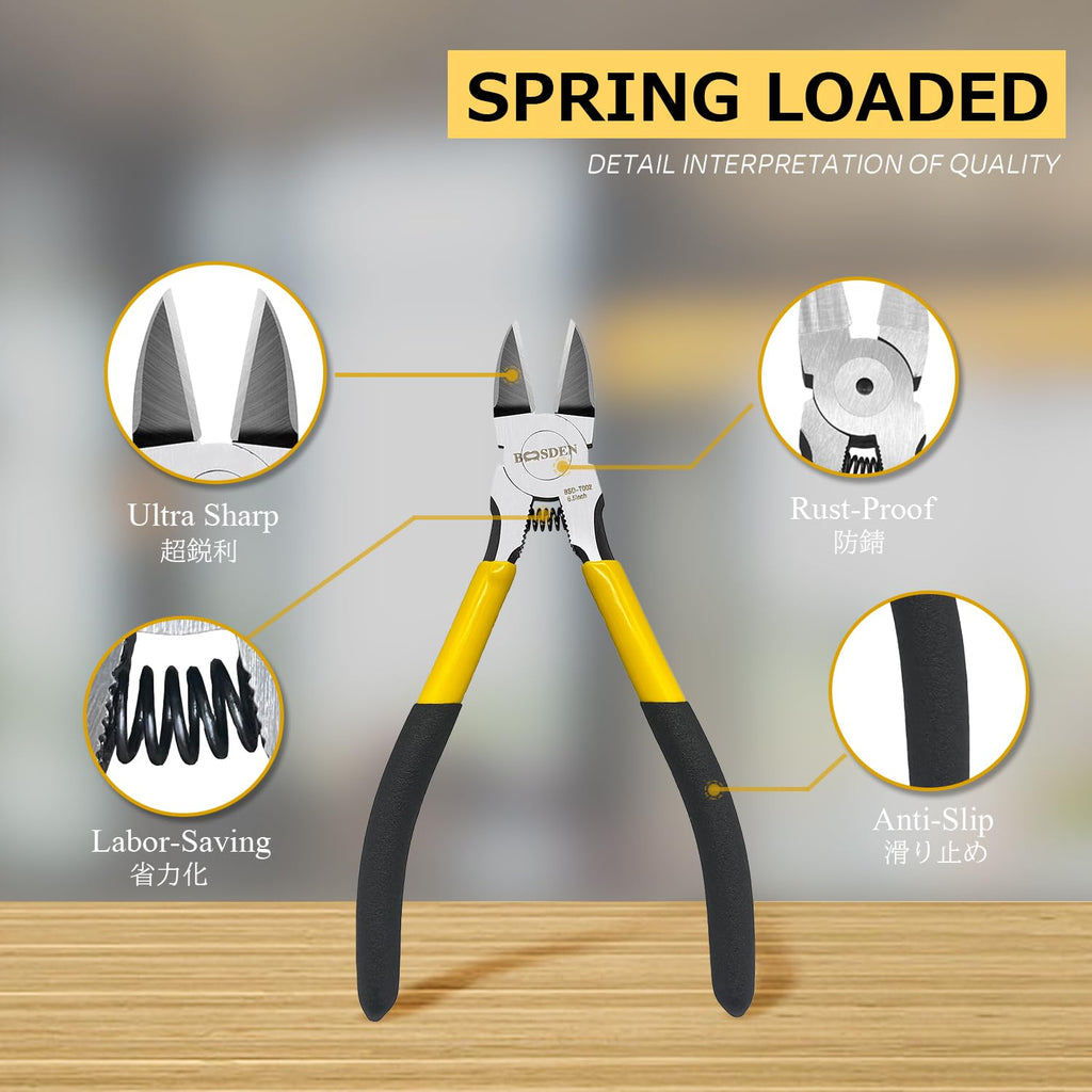Wire Cutter,6.5 inch Side Cutters,Spring Loaded Wire Cutters for Crafting,Flush Cutter,Ultra Sharp for Jewelry Making,Flush Cut Pliers,Dikes Wire Cutters,Floral Wire Cutter,Snips