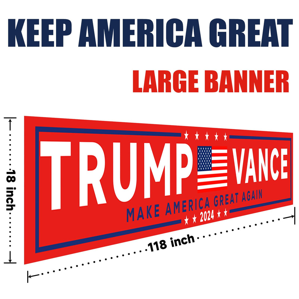 YINBTTER Donald Trump and JD Vance 2024 Presidential Election Large Banner Sign Flag with Brass Grommets, Trump Vance Make America Great Again Outdoor Sign House Banner Yard Lawn Decoration 118X18''