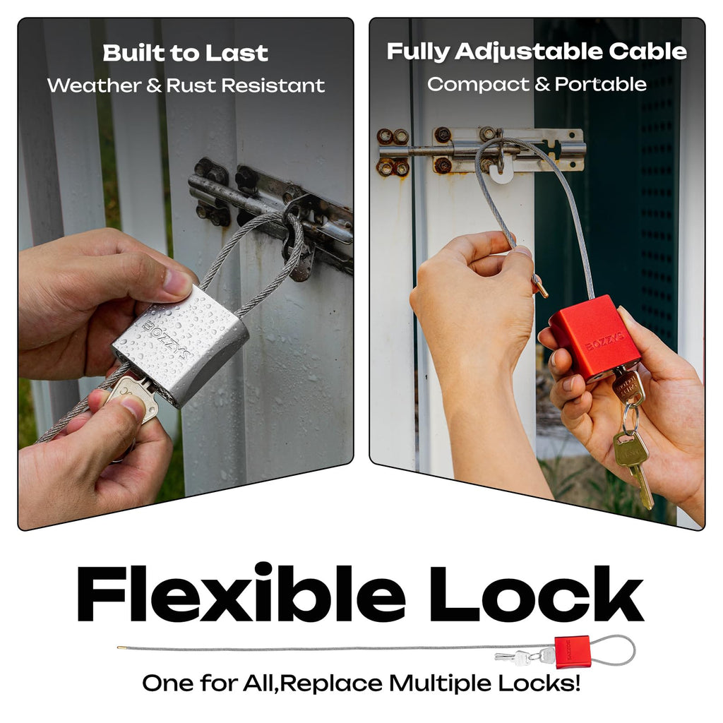 BOZZYS Cable Lock with 3 Keys | L 3.28ft(1m),D 1/6in(4mm) Adjustable Steel Cable Padlock | Aluminum Locks for Bikes, Gate, Lockers & Outdoor Gear | Weatherproof & Black