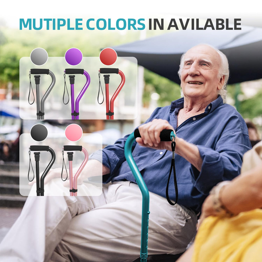 BeneCane Walking Cane for Men & Women Adjustable Cane with Offset Soft Cushioned Handle -Portable Lightweight Sturdy Mobility Walker Aid for Elderly, Seniors Collapsible Cane Blue