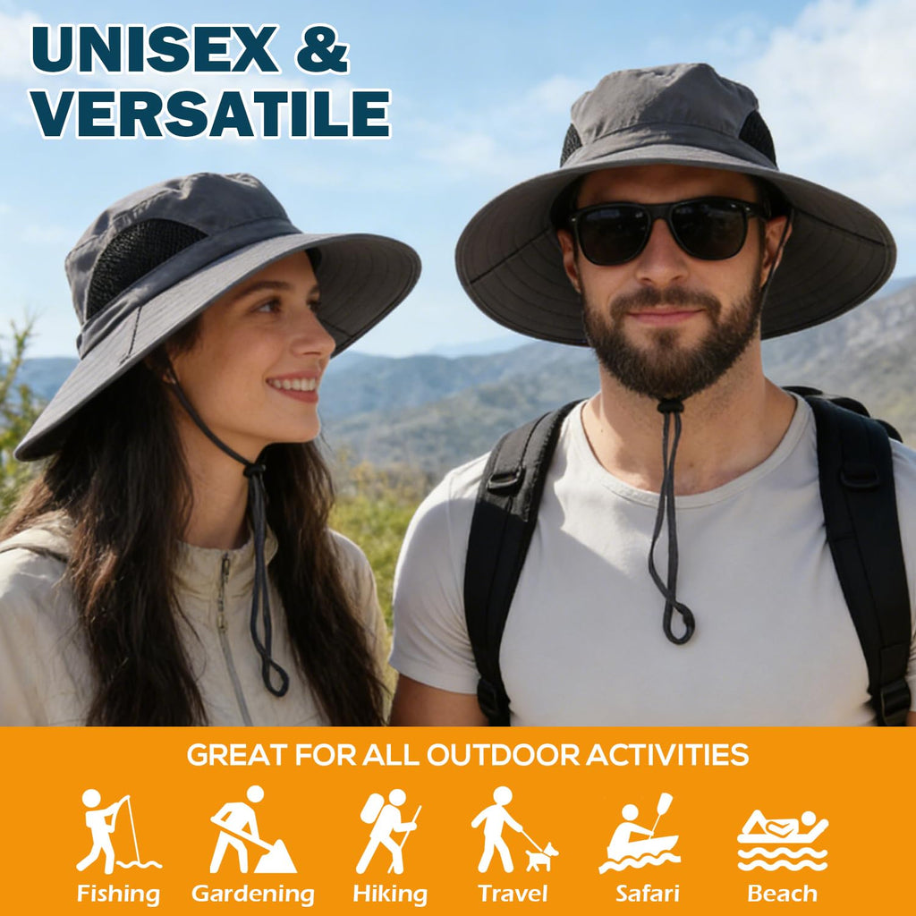 Men's Waterproof Sun Hat, Outdoor Sun Protection Bucket Safari Cap For Safari Fishing Hunting Dark Gray One Size