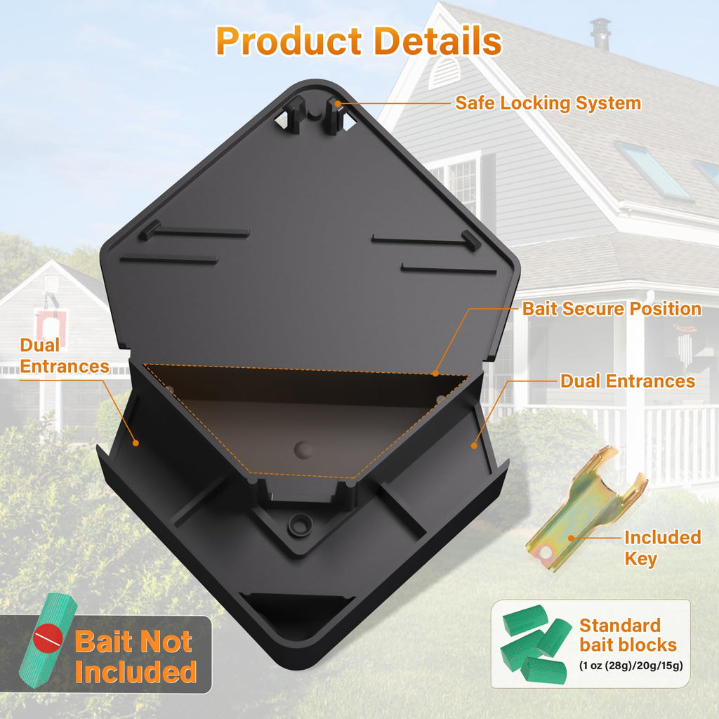 Mouse Station with Keys Black 24 Pack, Key Required Mouse Stations, Mice Stations, Keeps Children and Pets Safe Indoor & Outdoor