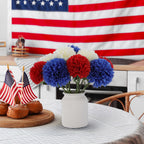 12 Pcs Artificial Chrysanthemums Flowers Patriotic Flower, 4th of July Fake Mums Flowers Silk for Home Decor Indoor Memorial Day Table Centerpiece Vase not Included (12, Red, White, Blue)