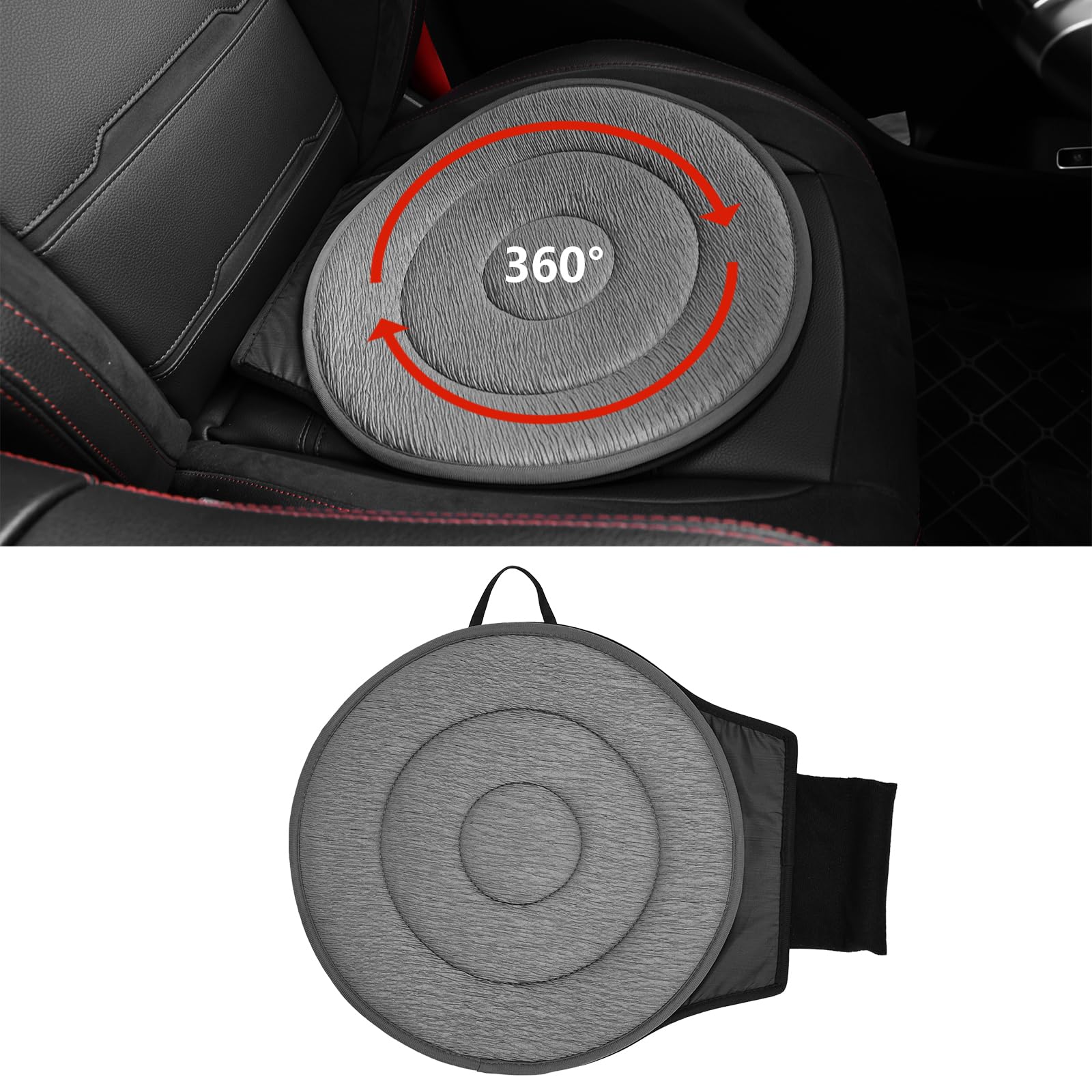 Autotechnx Soft 360 Rotating Seat Cushion for Car Non Slip Swivel Seat Cushion for Car for Elderly Support Gray Office Chair Comfortable Ergonomic Design Odorless Rotating Car Seat 360 for Pregnant
