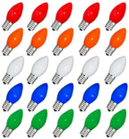Couah Christmas Light Bulbs C7 Multi-Color Replacement Bulbs（25 Pack） C7 Ceramic Outdoor String Light Replacement Bulbs, C7/E12 Candelabra Base, 5 Watt