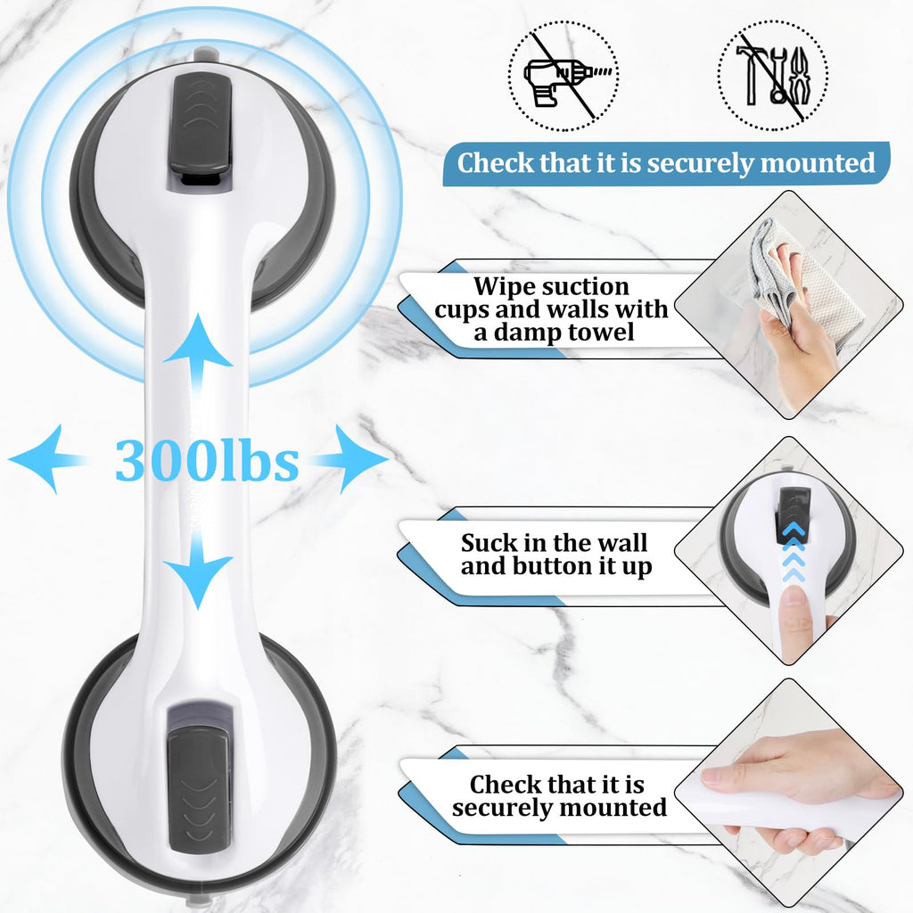Shower Handle Grab Bars Bathtubs - 2Packs 12inch for Bathroom with Strong Hold Suction Cup, Balance Bar Safety Hand Rail for Injury, Senior, Elderly Black
